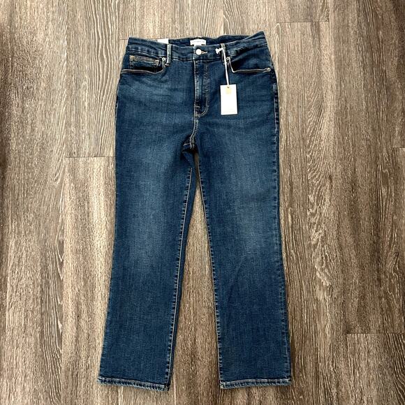 NWT Good American Good Legs Straight Jeans Blue004 Sz 14 / 32 Dark Stretch Denim - Picture 3 of 16